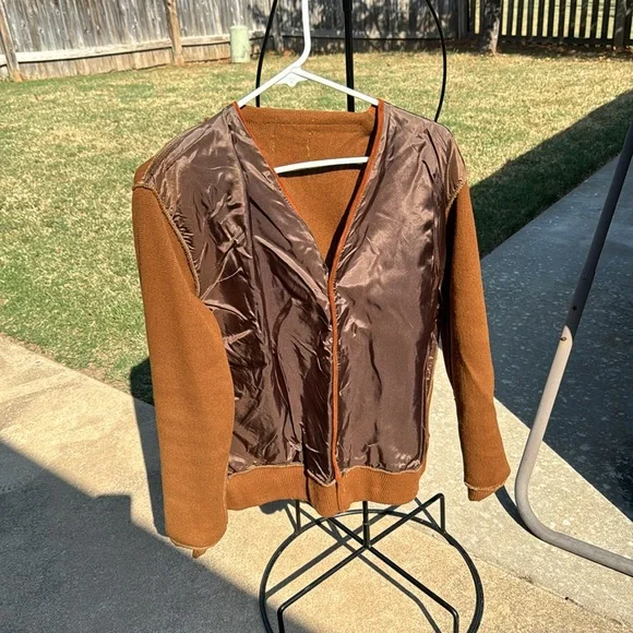Vintage 1960s Rusty Brown Ribbed V Neck Orlon Cardigan MidCentury MCM